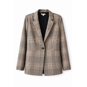 EST 1946 Womens Plaid Blazer Jacket Size L Brown Black Stretch Lined Career